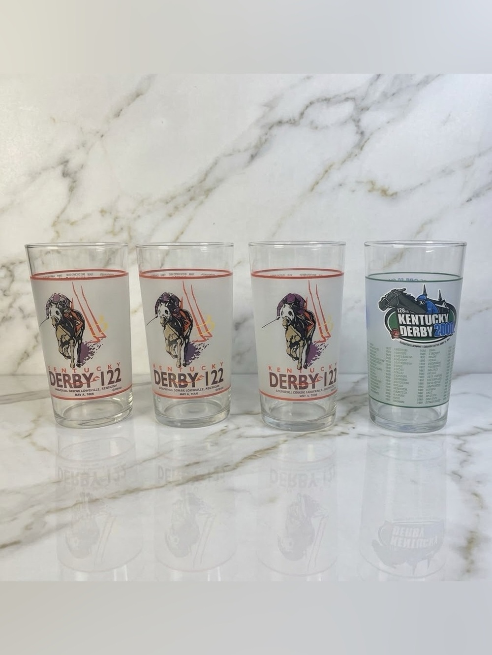 Set 4 Kentucky Derby Souvenir Glasses 1996-122nd & 2000-126th